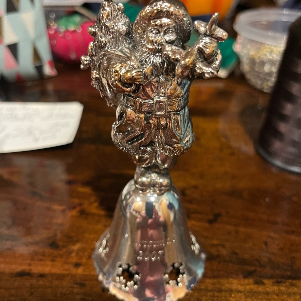 Silver Santa Claus Bell Ornament